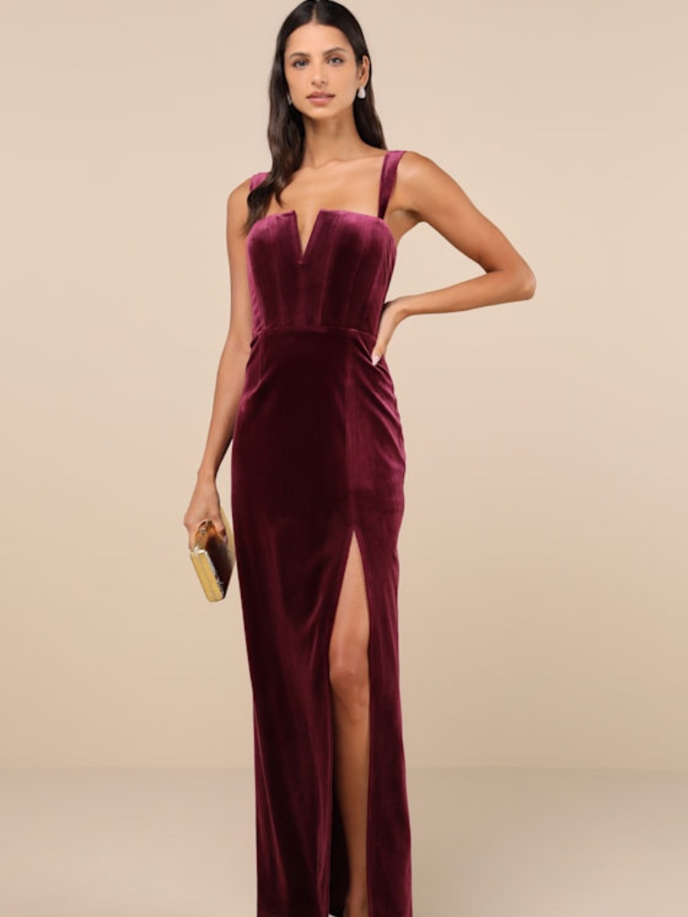 Lulus Pristine Luxury Dark Berry Velvet Bustier Maxi Dress Purple - Size S